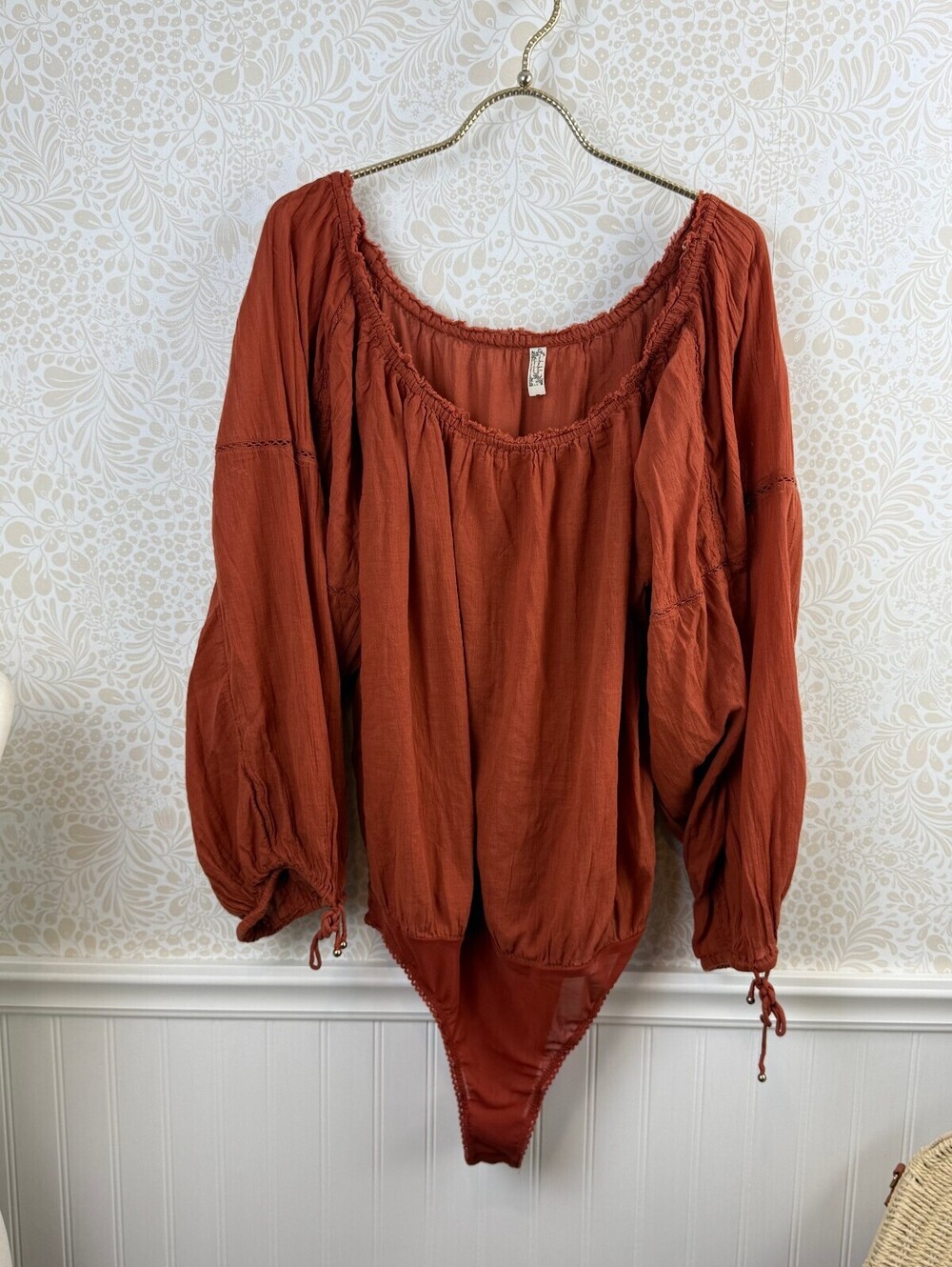 Free People Intimately Rust Sundown Balloon Sleeve Bodysuit - Size - Large - Picture 3 of 8